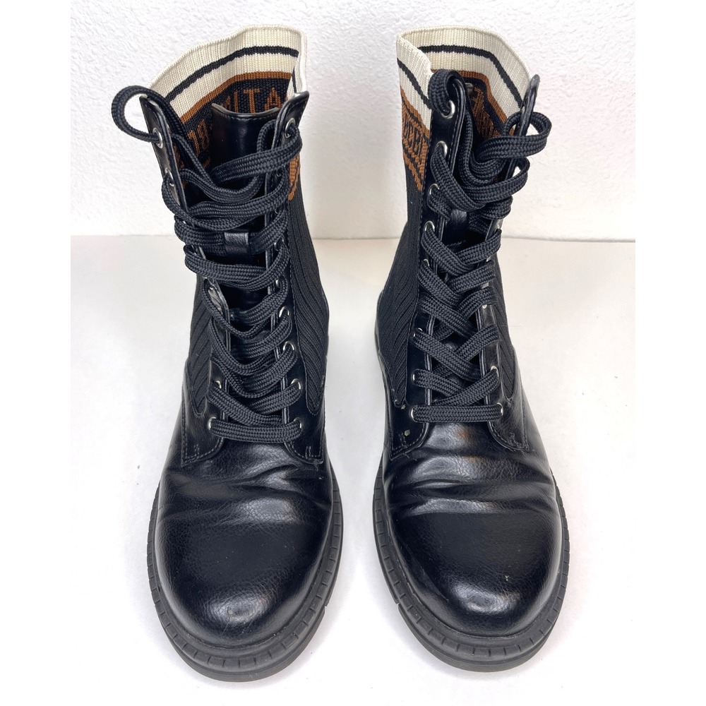 BCBGeneration Women Boots Tassie Sock Combat Lug Sole 6.5M Black